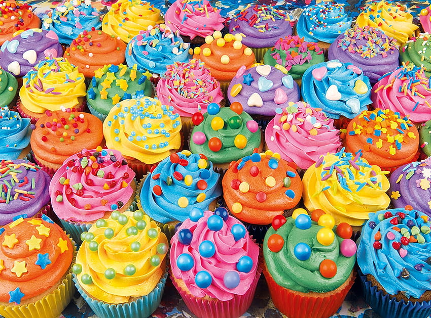 Cupcakes, food, rainbow, colorful, sweet, dessert HD wallpaper