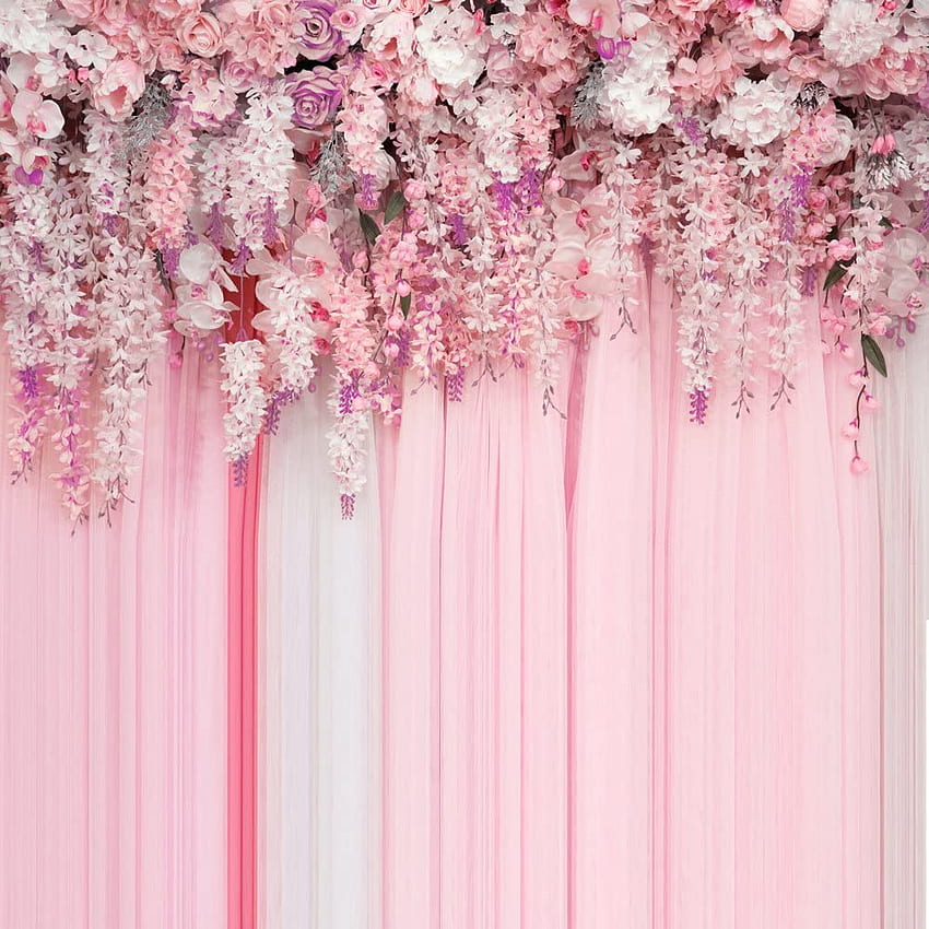 MUZI Pink Flowers Wall Backdrops Floral Roses Background Baby Girl Birtay Wedding Booth Banner Spring Studio Requisiten ft XT 6761: Küche, Haushalt & Wohnen HD-Handy-Hintergrundbild