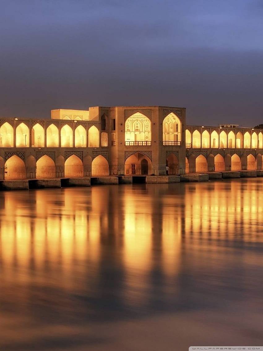 Alacakaranlıkta Khaju Köprüsü, İsfahan, İran ❤, İsfahan HD telefon duvar kağıdı