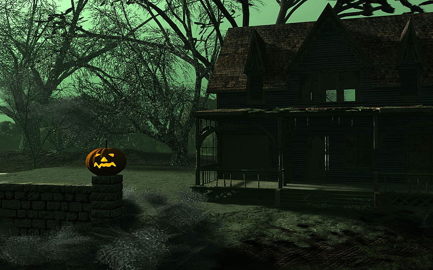 Scary Halloween 2018 , Background, Pumpkins, Witches, Spider Web, Bats & Ghosts, Scary Haunted House HD wallpaper