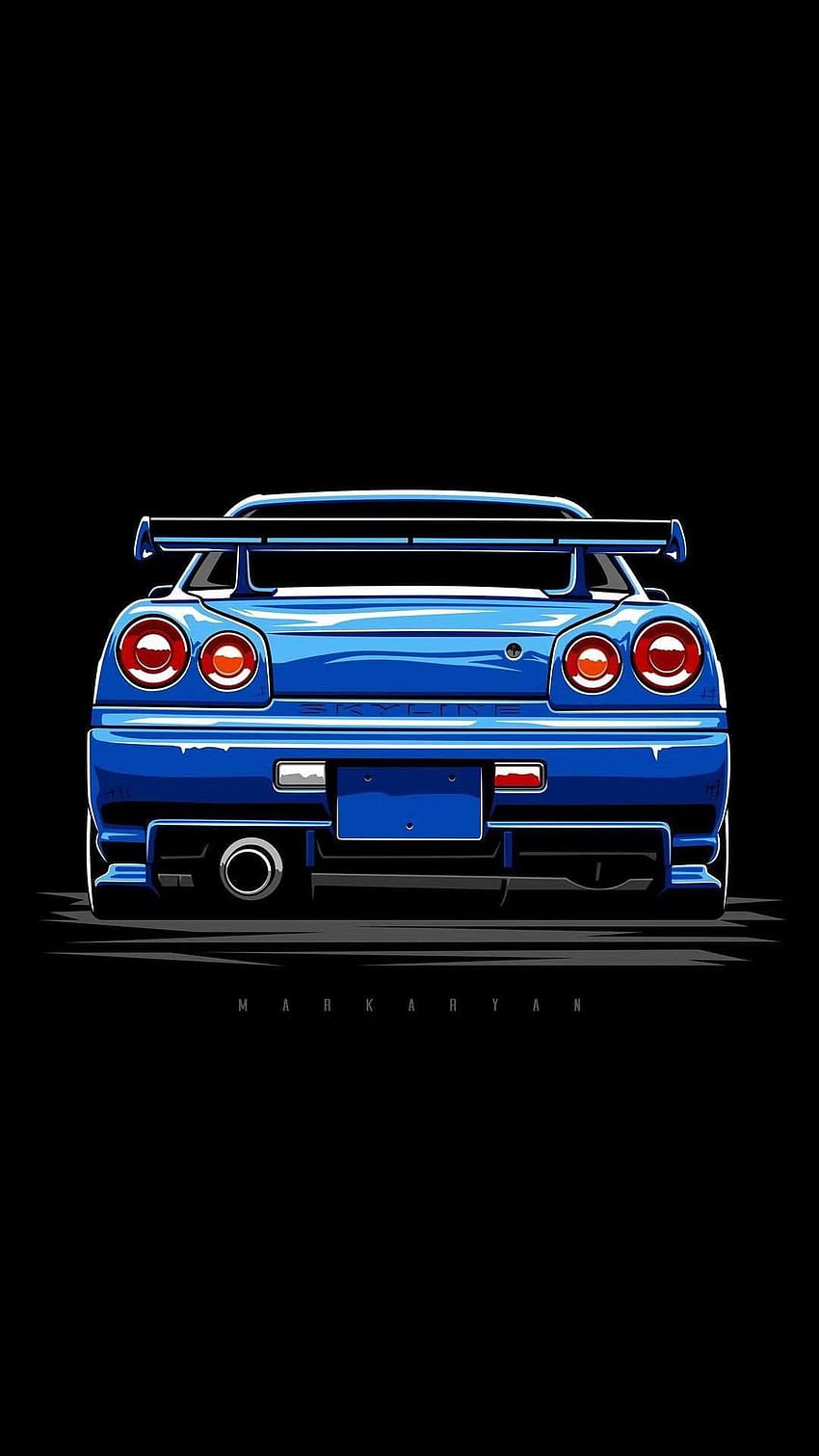 Modified blue nissan skyline r34 with gold rims 4K wallpaper download