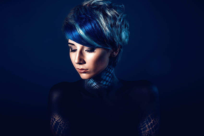 Beauty, blue, model, girl, hair, woman HD wallpaper