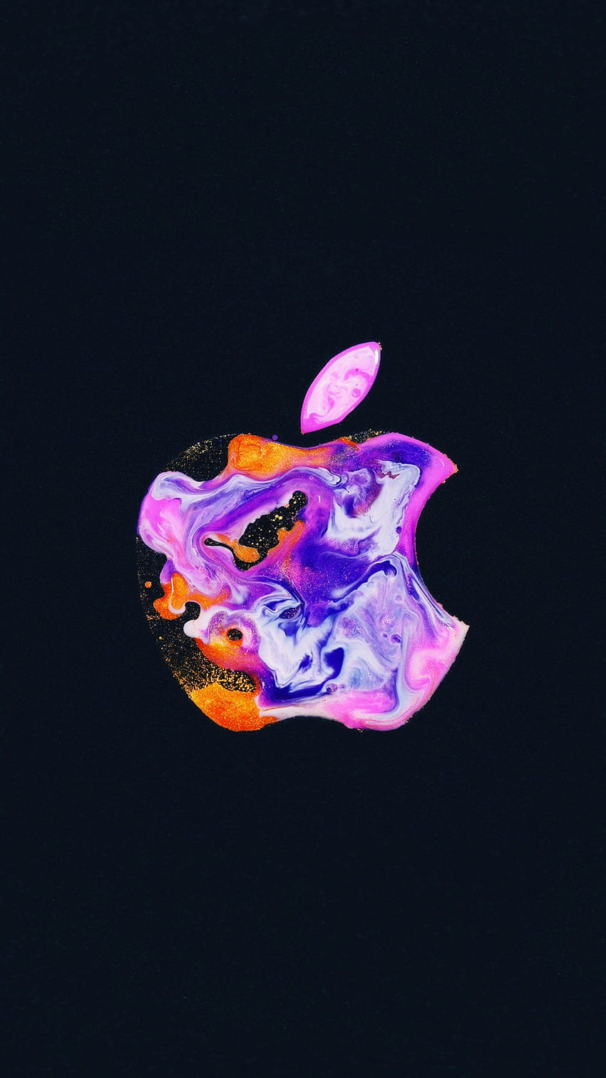 Лого на Apple, iPhone 12, течно изкуство, черен фон, технология, розова и черна ябълка HD тапет за телефон