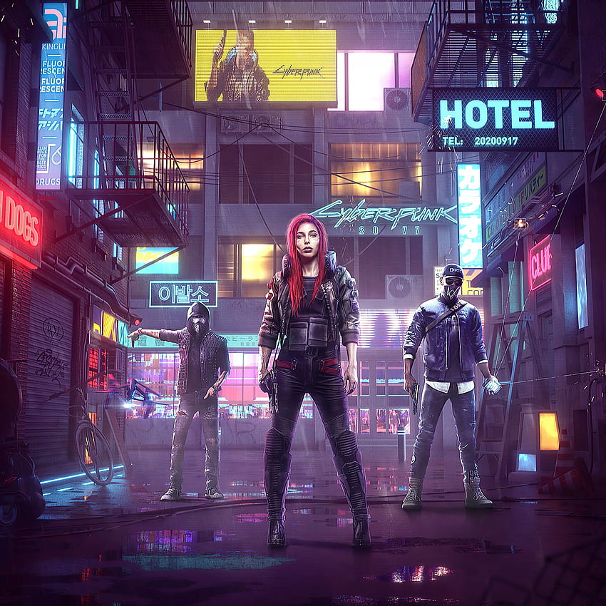 Cyberpunk 2077 , Watch Dogs, Crossover, Aiden Pearce, Marcus Holloway, Female V, Games HD phone wallpaper
