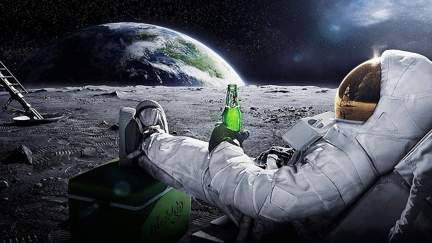 moon space astronaut earth beer JPG 574 kB - Mocah , Astronaut 1920x1080 HD wallpaper