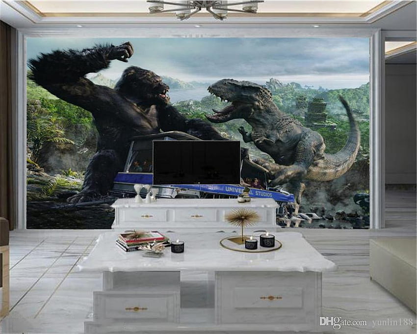 사용자 정의 3D 열대 우림 공룡 고릴라 킹콩 TV 배경 벽 디지털 인쇄 방습 벽 종이 Yunlin188, $30.16 HD 월페이퍼