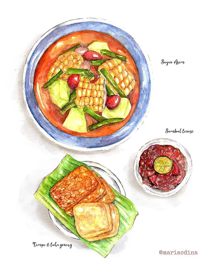 może zawierać: żywność. Ilustracje jedzenia, szkic jedzenia, jedzenie indonezyjskie Tapeta na telefon HD
