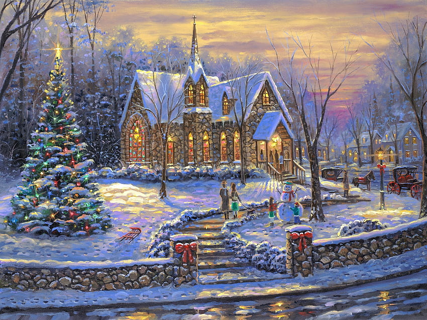 Christmas Church, Snowy Church HD wallpaper