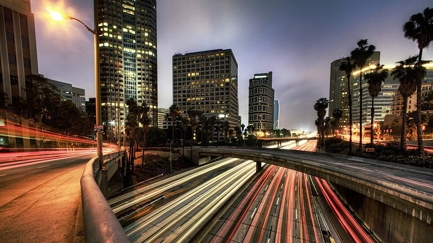 Rodovias de Los Angeles em longa exposição, rodovias, longa exposição, cidade, luzes papel de parede HD