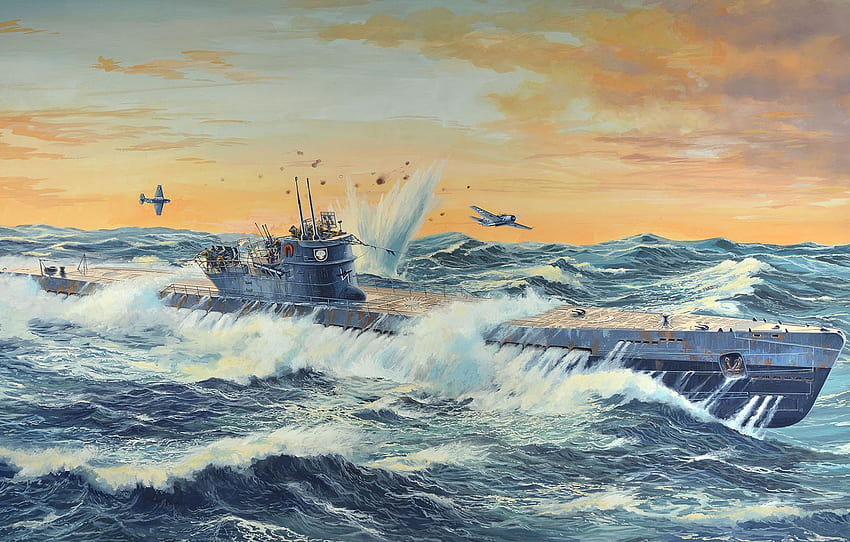 Jerman, Diesel, U 505, Kapal Selam Tipe IX C, Big Ocean German For , Bagian авиация Wallpaper HD