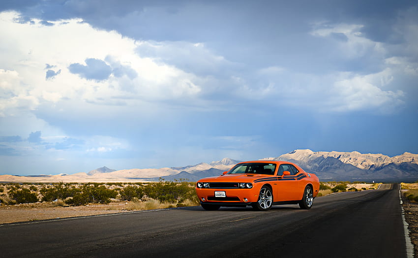 Auto, Sky, Cars, Road, Side View, Dodge, Challenger HD wallpaper