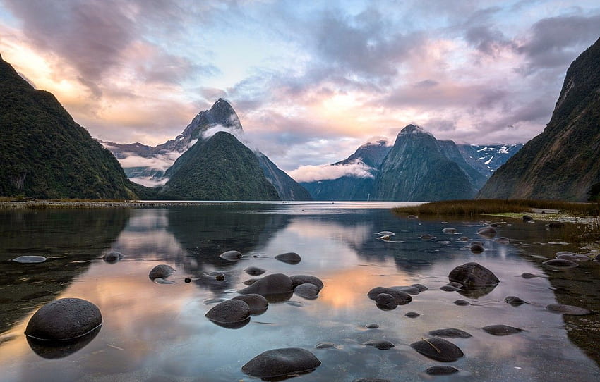 pegunungan, danau, Selandia Baru, Selandia Baru, Milford Sound untuk , bagian пейзажи Wallpaper HD