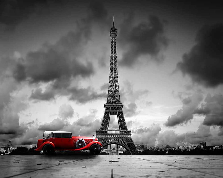 Доставка Париж Айфеловата кула Черно-бяла автомобилна стена Персонализирана 3D Стенопис за хол Декорация на хотел HD тапет