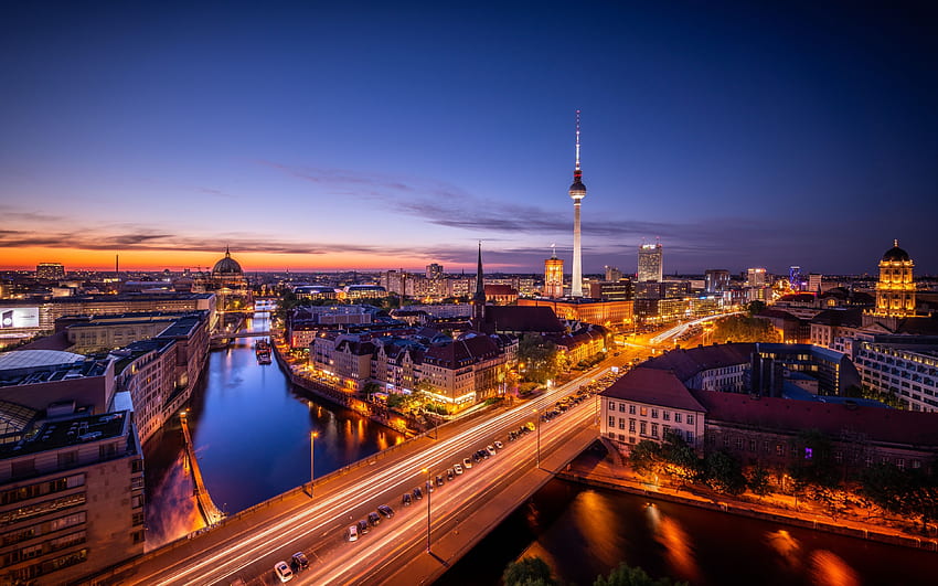 berlin, panorama, nighscapes, berlin, berlin şehri HD duvar kağıdı