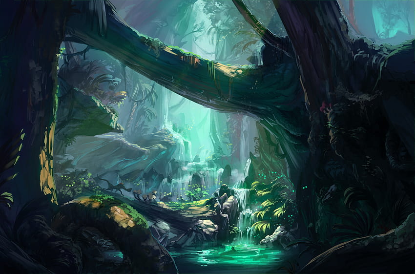 Fantasia, floresta antiga, Monster Hunters' World, arte papel de parede HD