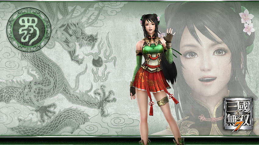 Guan Yinping, games, girl, long hair, dynasty warriors, lone, cg, dark hair, dragon, video games, short skirt, female HD wallpaper