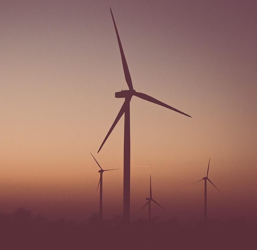 Wind turbines, dusk, sunset HD wallpaper