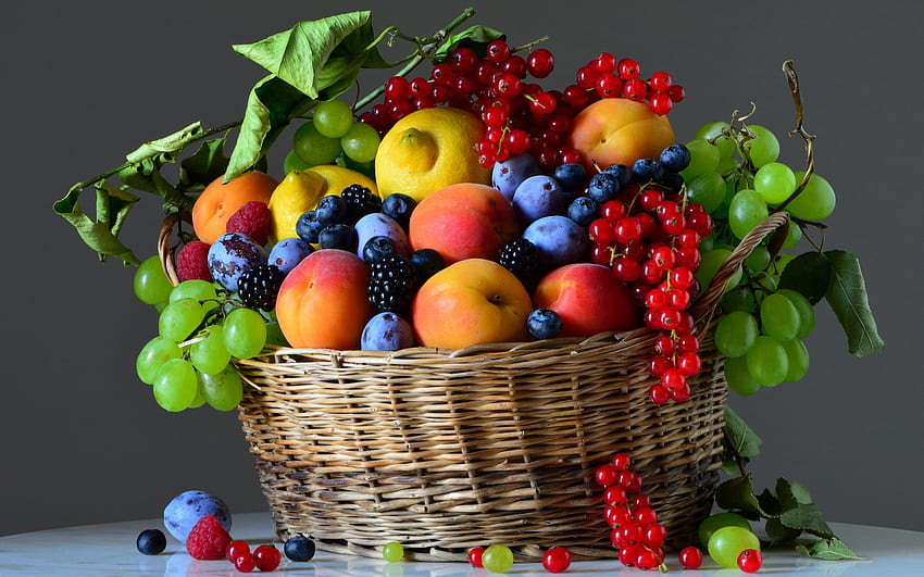 Плодове, лято, цветни, плодове, кошница, вар HD тапет