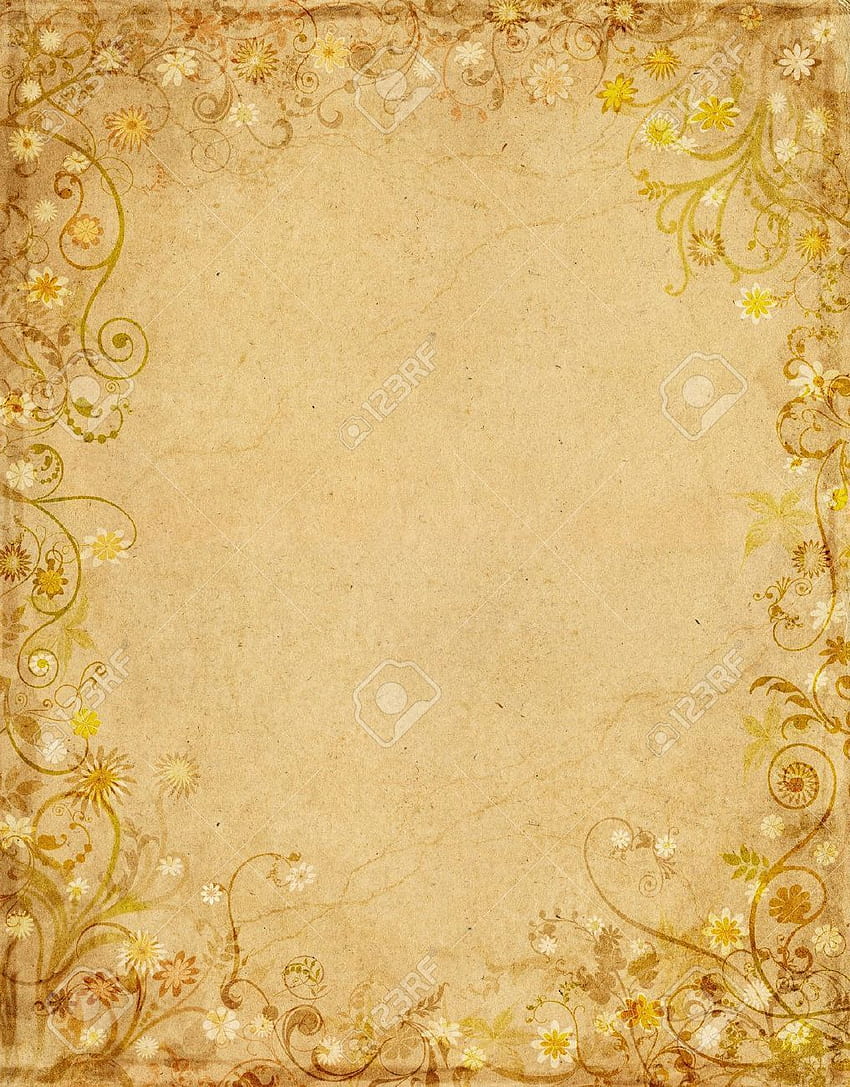 Viejo papel sucio con un diseño de borde floral Stock, Grunge Floral fondo de pantalla del teléfono