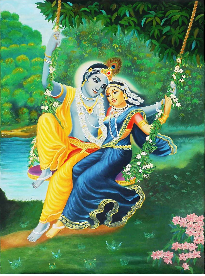 Buy Radha Krishna Playing Swing by Shrikant Patekar Rs. 25790. Code:ART_STPR17_3648 - Shop Art Paintings online in India HD phone wallpaper