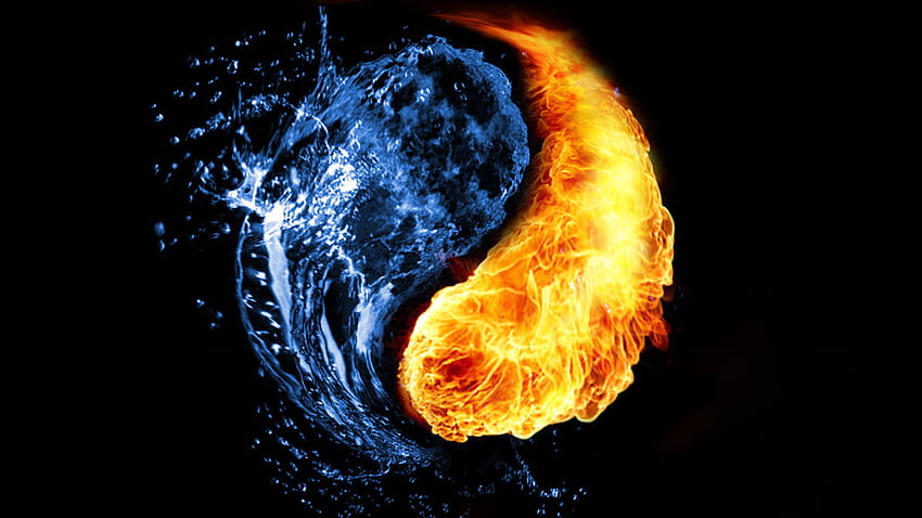 Love of Fire and Water, abstract, love, cgi, water, fire HD wallpaper