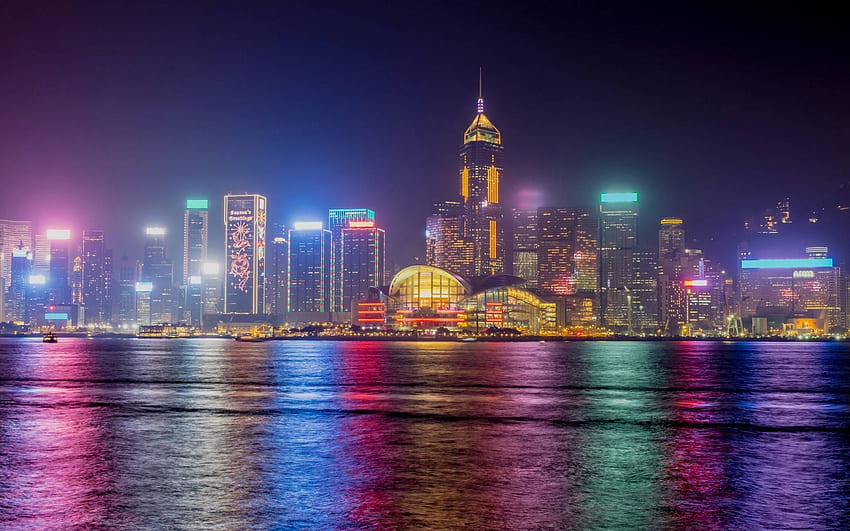 香港夜景、建築、高層ビル、楽しい、香港、夜景、クール 高画質の壁紙