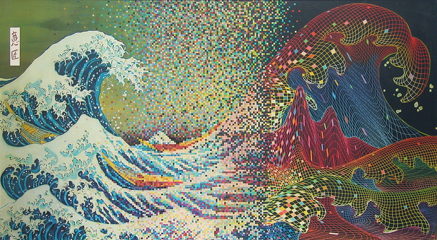 The Great Wave off Kanagawa, Pixel art, Wave of the Future HD wallpaper