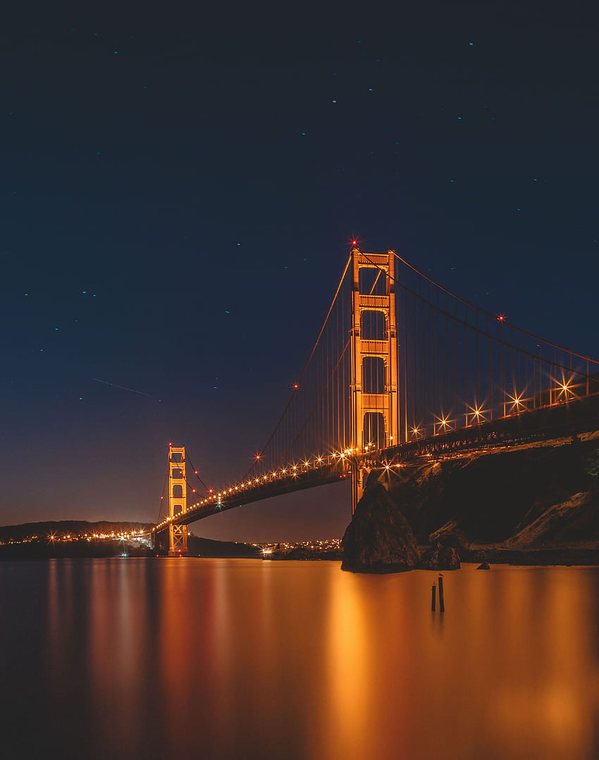 Ciudades, Noche, Luces de la ciudad, Puente, San Francisco, Golden Gate fondo de pantalla del teléfono