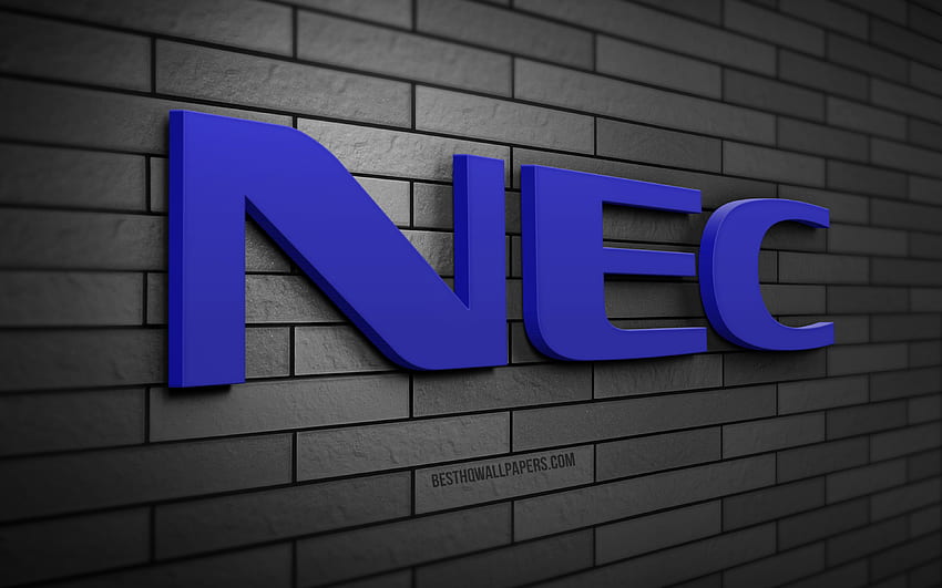 Logotipo 3D de NEC, pared de ladrillo gris, creatividad, marcas, logotipo de NEC, arte 3D, NEC fondo de pantalla
