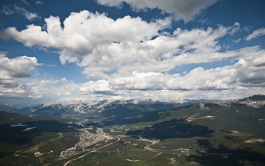 Jasper formu Mt Whistler, mavi, kasaba, güzel, panorama, vadi, bulutlar, doğa, gökyüzü, dağlar HD duvar kağıdı