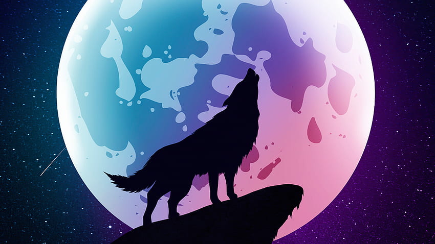 Wolf Howling Moon Night Minimal , Artis, , , Latar Belakang, dan Wallpaper HD