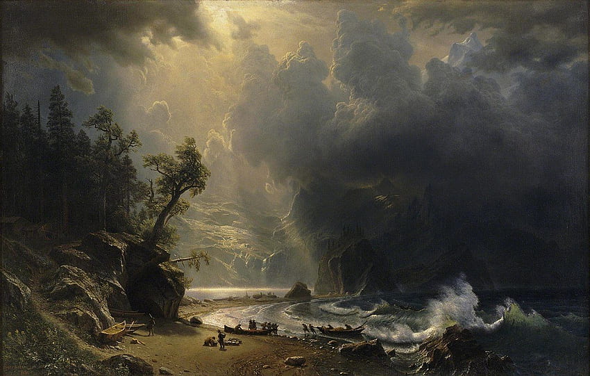 Albert Bierstadt - Puget Sound na wybrzeżu Pacyfiku 1870 Tapeta HD