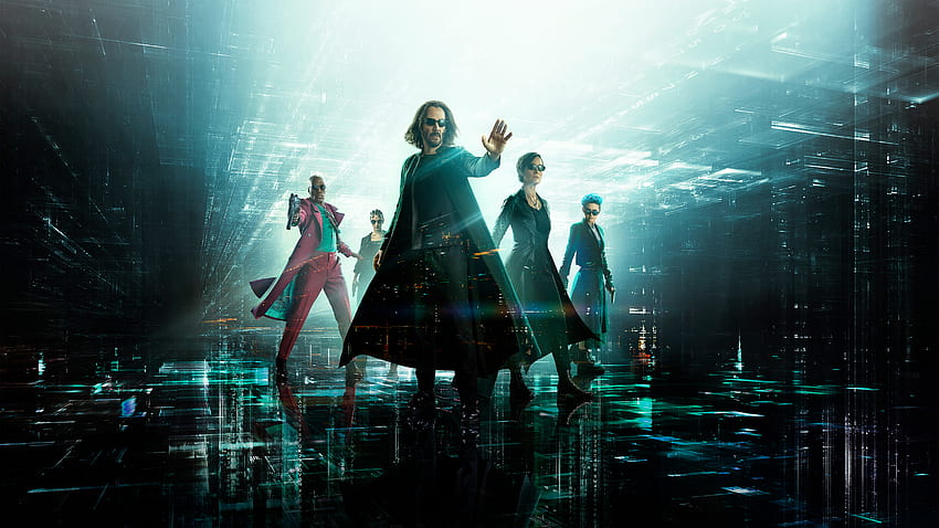 Trinity Morpheus Carrie-Anne Moss Neo Keanu Reeves Yahya Abdul-Mateen II The Matrix Resurrections HD wallpaper