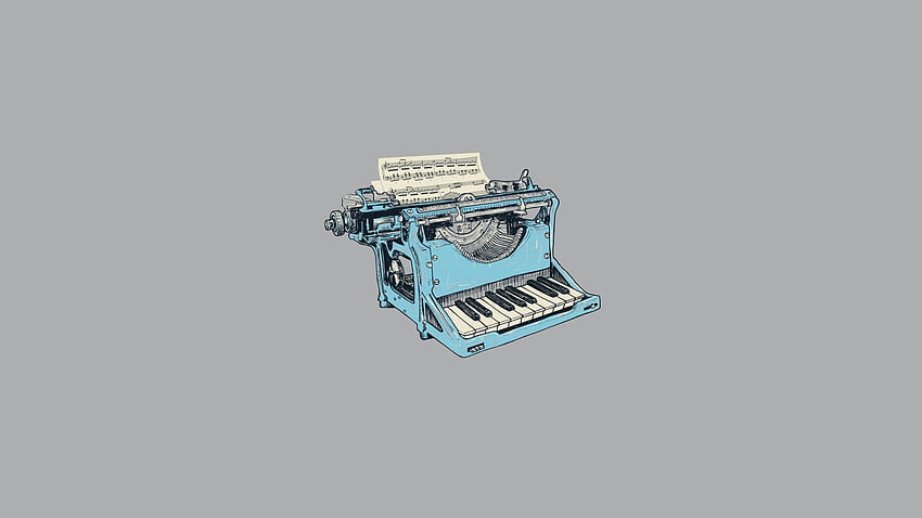 Blue and white typewriter piano vector art , digital art, minimalism • For You For & Mobile, Vintage Minimalist HD wallpaper