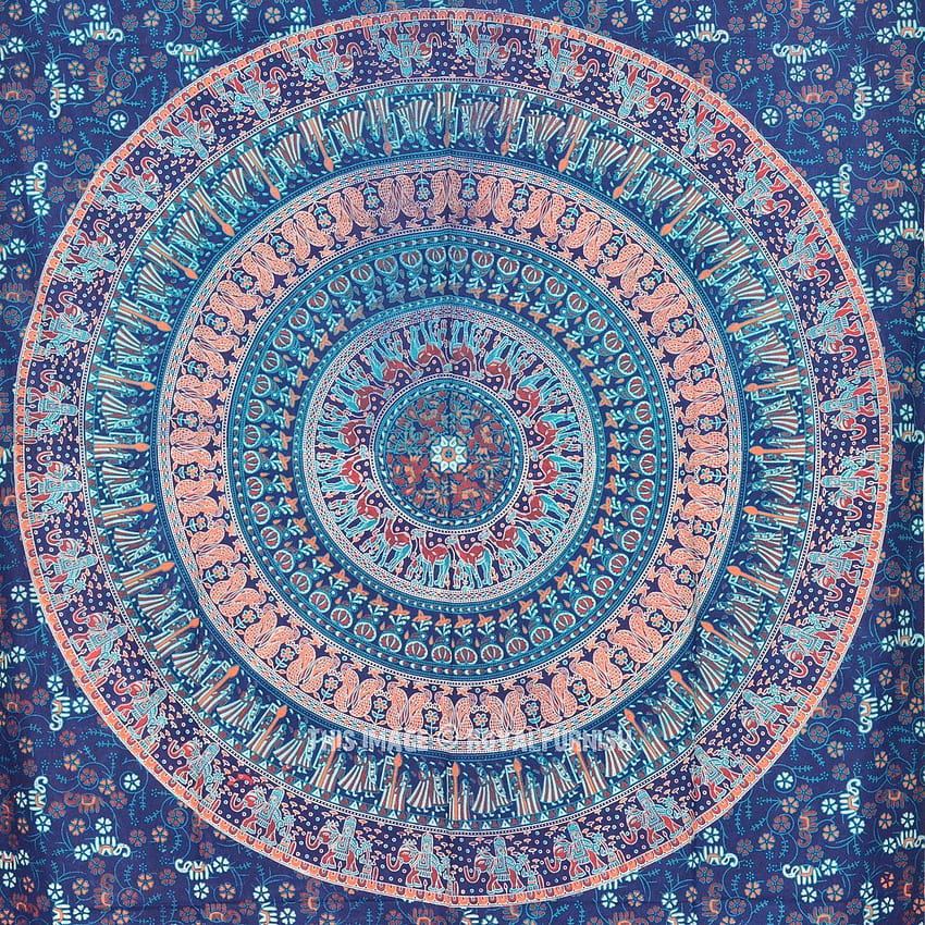 Tapeçaria de parede mandala boêmia azul gêmea, boho hippie indiano Papel de parede de celular HD