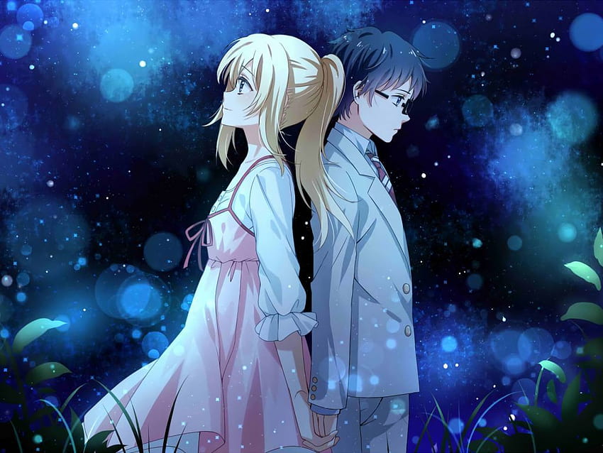 Anime-Paar, Kaori Miyazono, Kousei Arima, Ihre, traurige Anime-Paar-weinende Zeichnung HD-Hintergrundbild
