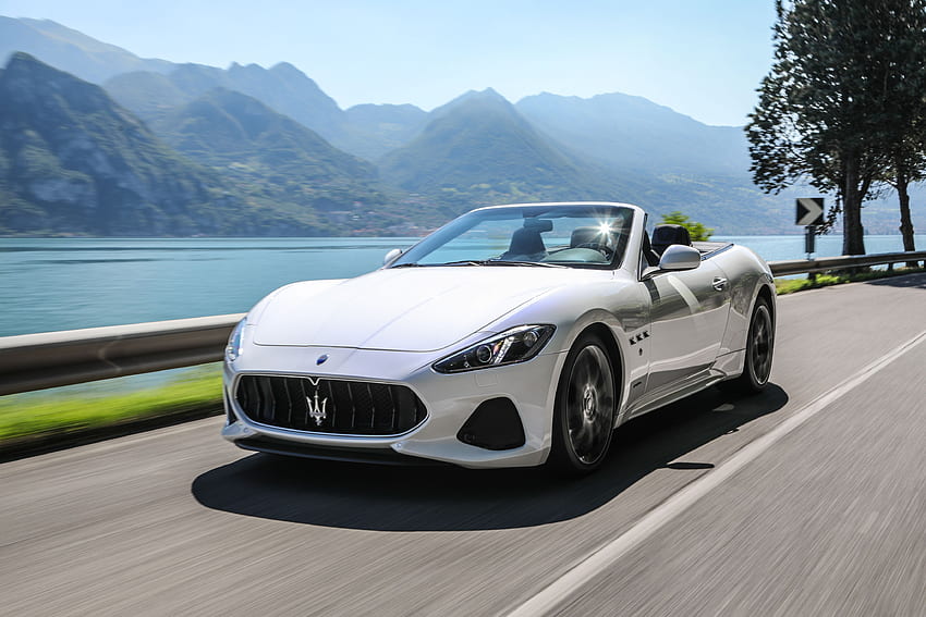 White Maserati GranCabrio in the Mountains Ultra HD wallpaper