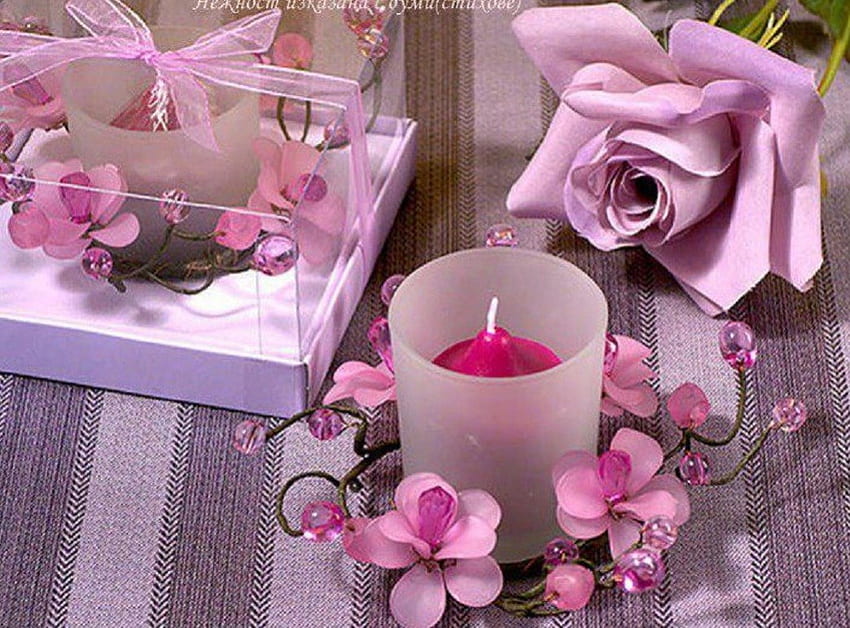 Pink Pleasures, rose, candles, pink, flowers HD wallpaper