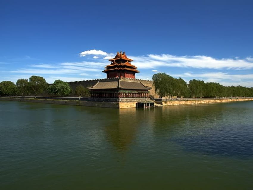 Corner Tower of the Forbidden City, beijing, sky, china, water HD wallpaper