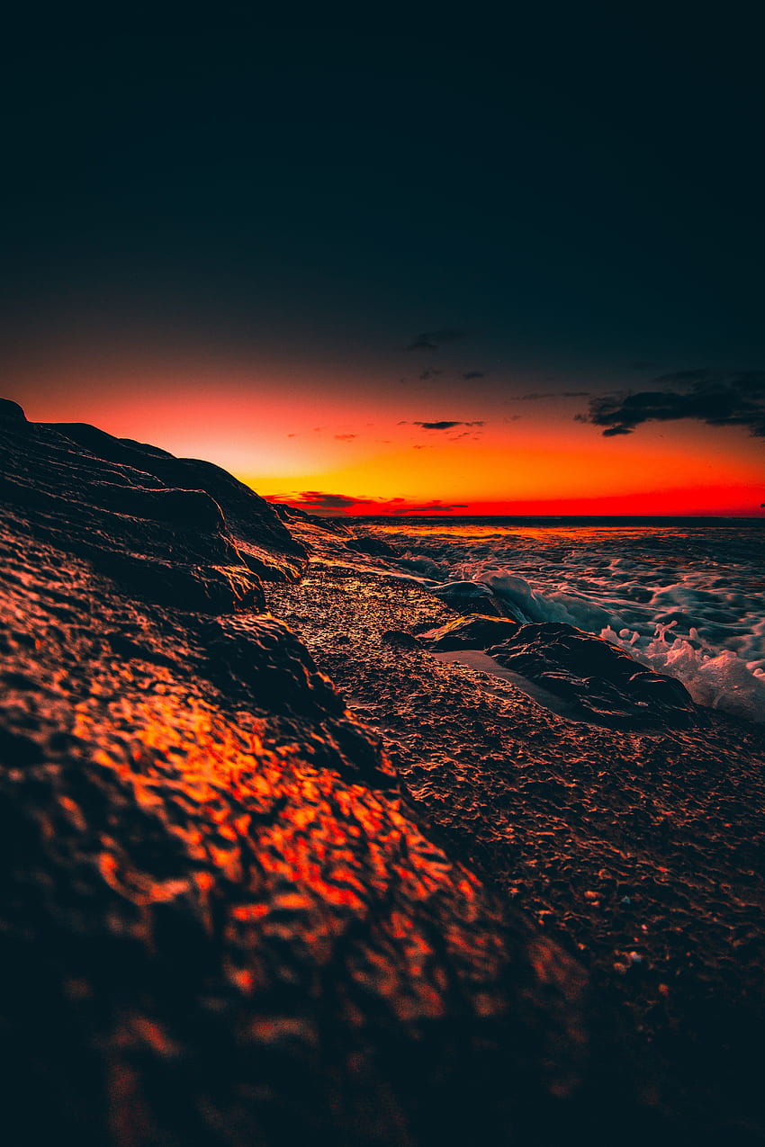 Beach, foam, sunset, close up HD phone wallpaper