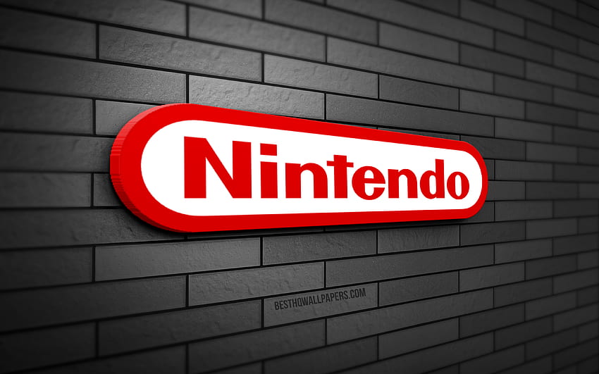 Nintendo 3D logo, , gray brickwall, creative, brands, Nintendo logo, 3D art, Nintendo HD wallpaper