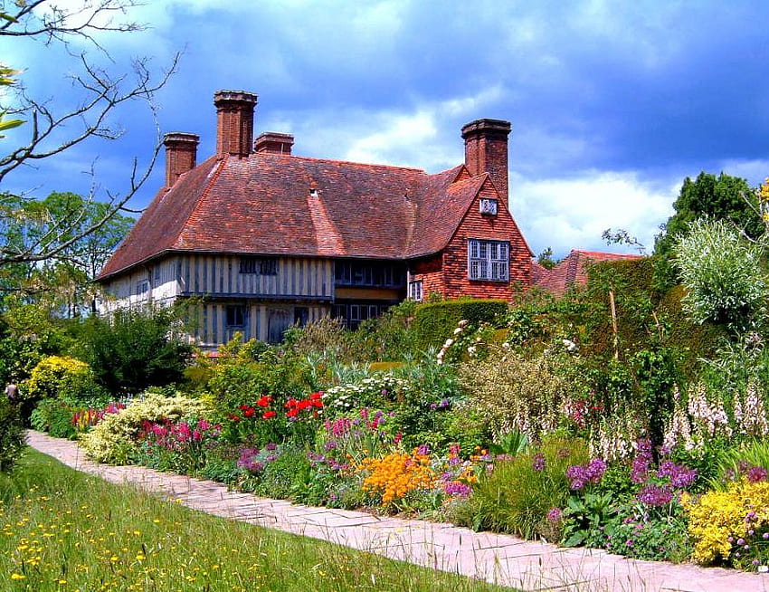 schönes Häuschen, Haus, Garten, Natur, Blumen, Häuschen, Frühling HD-Hintergrundbild