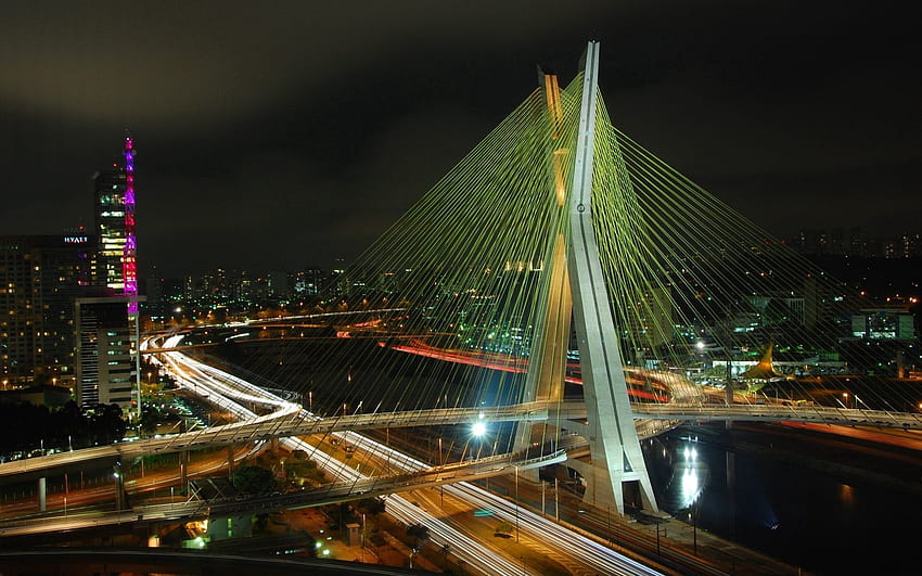 Ciudades, Noche, Edificio, Estructura, Puente, Brasil fondo de pantalla