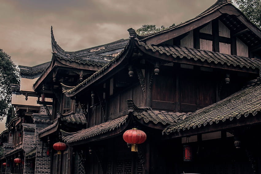 : Primo piano di case in legno marrone e nero digitale - case, legno, finestre, antica architettura cinese Sfondo HD