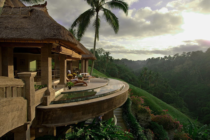 House, Nature, Palms, , , Handsomely, It's Beautiful, Paradise, Balcony HD wallpaper