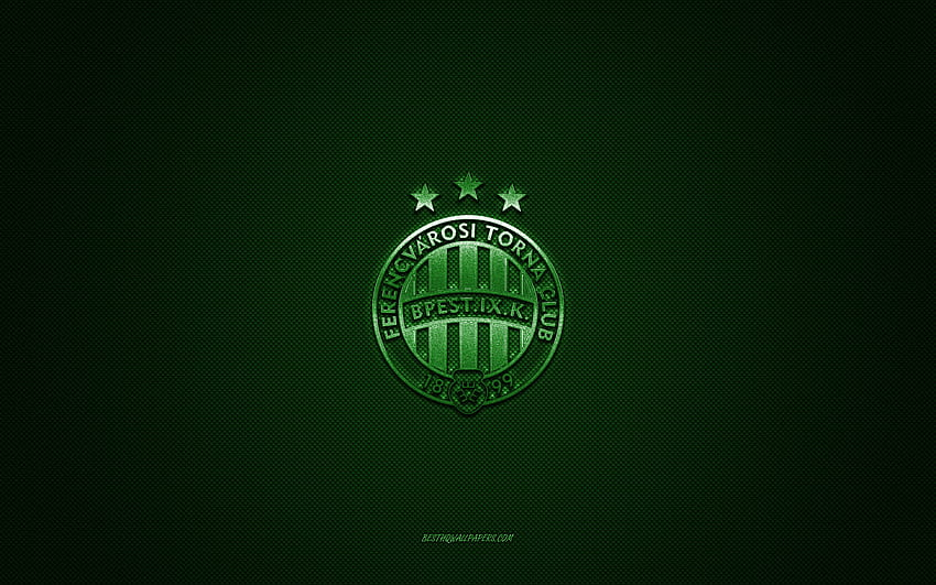 Ferencvaros TC, унгарски футболен клуб, зелено лого, зелен фон от въглеродни влакна, Nemzeti Bajnoksag I, футбол, NB I, Будапеща, Унгария, лого на Ferencvaros TC HD тапет