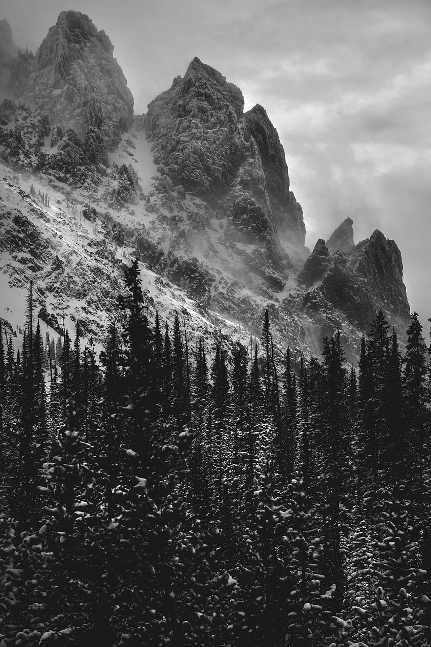 Mountains, Snow, Rocks, Bw, Chb HD phone wallpaper