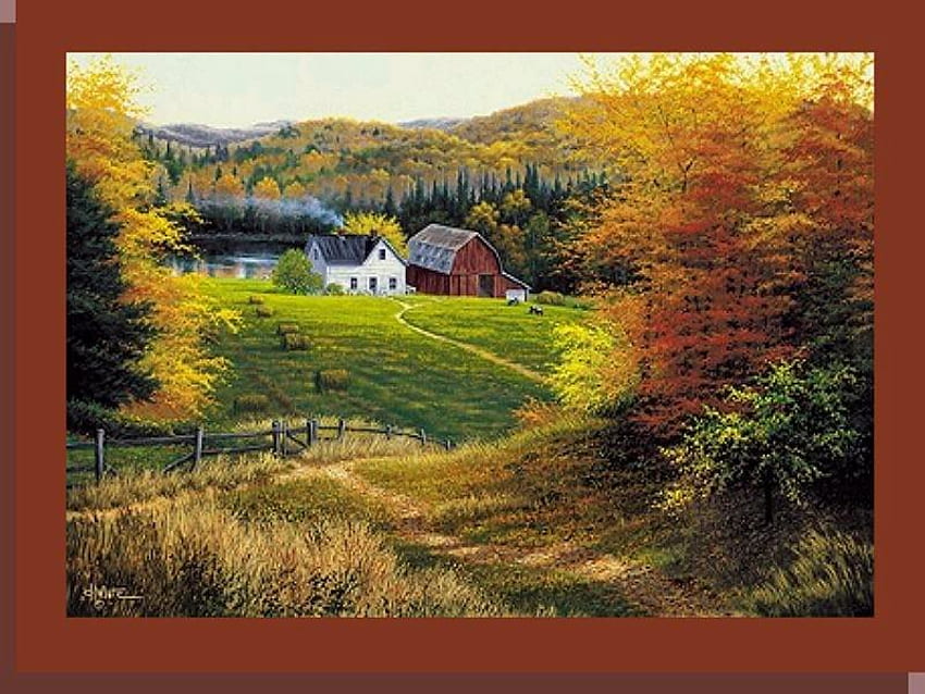 Zurück zu meinen Wurzeln, Feldfrüchte, Scheune, Familie, Bäume, Felder, Herbst, Bauernhof HD-Hintergrundbild