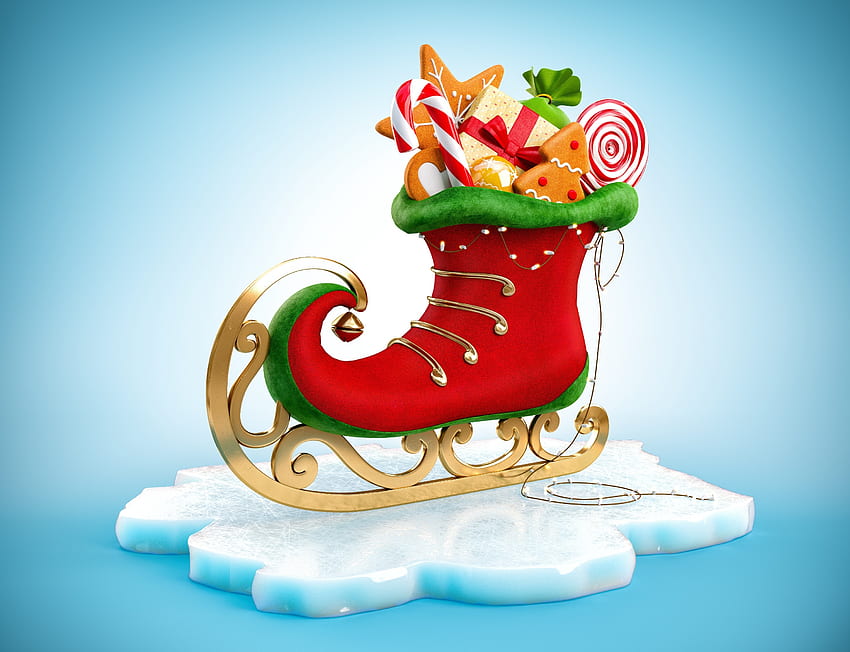 Merry Christmas!, blue, winter, sweets, craciun, deco, candy, creative, fantasy, snow, green, christmas, red, luminos, skate HD wallpaper