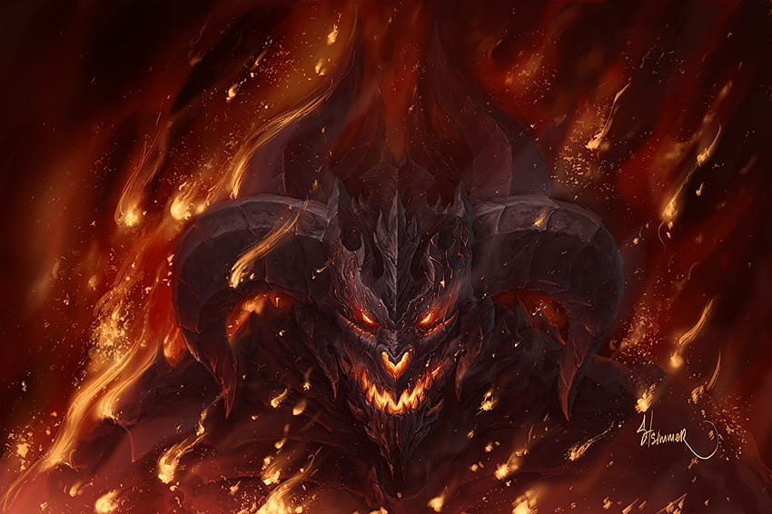 Demony potwór Rogi Fantasy Ogień Tapeta HD